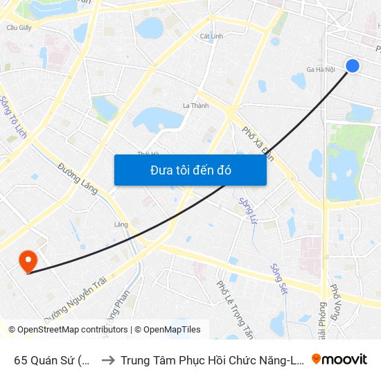 65 Quán Sứ (Đối Diện 80 Quán Sứ) to Trung Tâm Phục Hồi Chức Năng-Làng Hòa Bình Thanh Xuân Khoa Khám Bệnh map