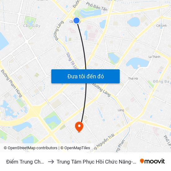 Điểm Trung Chuyển Cầu Giấy - Gtvt 02 to Trung Tâm Phục Hồi Chức Năng-Làng Hòa Bình Thanh Xuân Khoa Khám Bệnh map