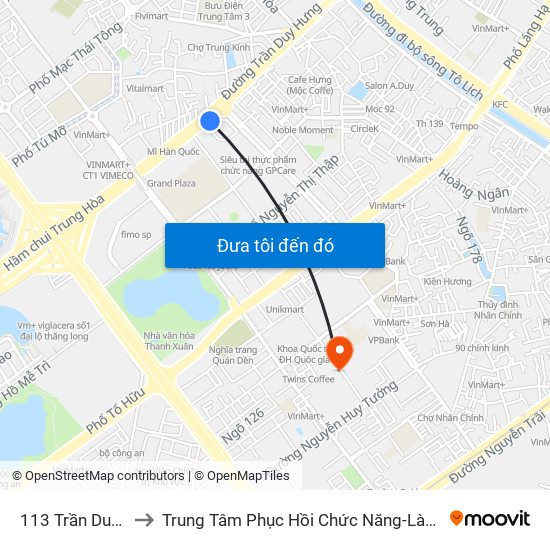 113 Trần Duy Hưng - Bộ Khcn to Trung Tâm Phục Hồi Chức Năng-Làng Hòa Bình Thanh Xuân Khoa Khám Bệnh map