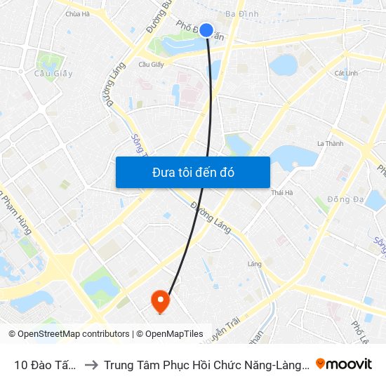 10 Đào Tấn - Viện Vật Lý to Trung Tâm Phục Hồi Chức Năng-Làng Hòa Bình Thanh Xuân Khoa Khám Bệnh map