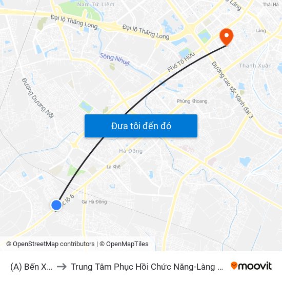 (A) Bến Xe Yên Nghĩa to Trung Tâm Phục Hồi Chức Năng-Làng Hòa Bình Thanh Xuân Khoa Khám Bệnh map