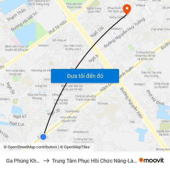 Ga Phùng Khoang - 81 Trần Phú to Trung Tâm Phục Hồi Chức Năng-Làng Hòa Bình Thanh Xuân Khoa Khám Bệnh map