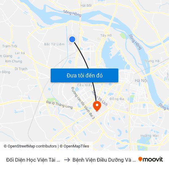 Đối Diện Học Viện Tài Chính - Đường Đức Thắng to Bệnh Viện Điều Dưỡng Và Phục Hồi Chức Năng Hà Nội map