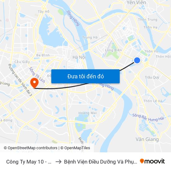 Công Ty May 10 - Nguyễn Văn Linh to Bệnh Viện Điều Dưỡng Và Phục Hồi Chức Năng Hà Nội map