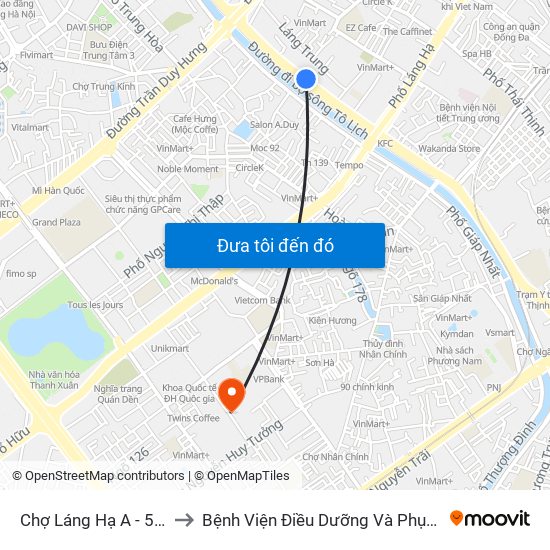 Chợ Láng Hạ A - 572 Đường Láng to Bệnh Viện Điều Dưỡng Và Phục Hồi Chức Năng Hà Nội map