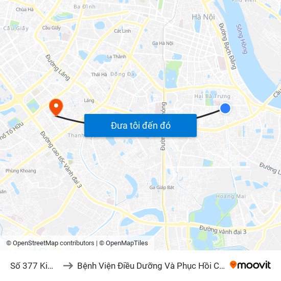 Số 377 Kim Ngưu to Bệnh Viện Điều Dưỡng Và Phục Hồi Chức Năng Hà Nội map