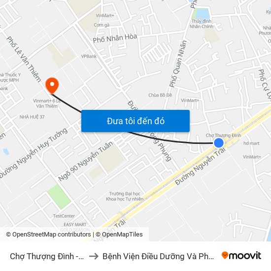 Chợ Thượng Đình - 224 Nguyễn Trãi to Bệnh Viện Điều Dưỡng Và Phục Hồi Chức Năng Hà Nội map