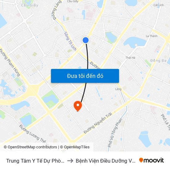 Trung Tâm Y Tế Dự Phòng Hn - 70 Nguyễn Chí Thanh to Bệnh Viện Điều Dưỡng Và Phục Hồi Chức Năng Hà Nội map
