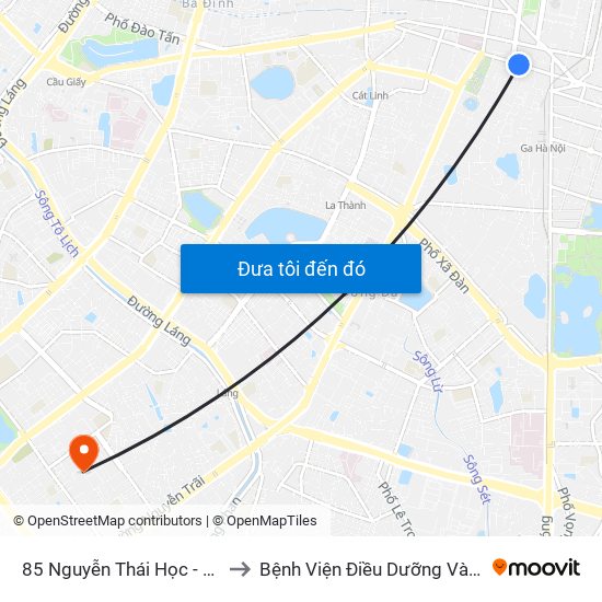 85 Nguyễn Thái Học - Trường Th Lý Thường Kiệt to Bệnh Viện Điều Dưỡng Và Phục Hồi Chức Năng Hà Nội map