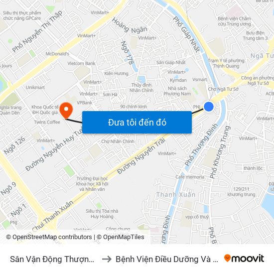 Sân Vận Động Thượng Đình - 129 Nguyễn Trãi to Bệnh Viện Điều Dưỡng Và Phục Hồi Chức Năng Hà Nội map
