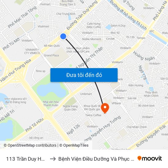 113 Trần Duy Hưng - Bộ Khcn to Bệnh Viện Điều Dưỡng Và Phục Hồi Chức Năng Hà Nội map