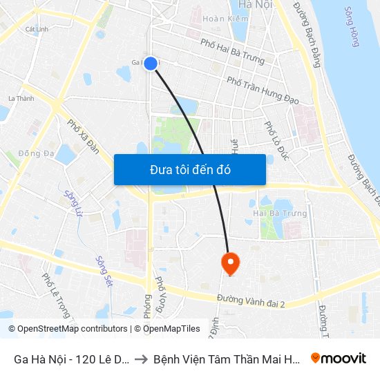 Ga Hà Nội - 120 Lê Duẩn to Bệnh Viện Tâm Thần Mai Hương map