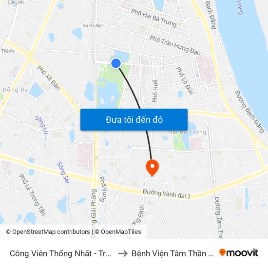 Công Viên Thống Nhất - Trần Nhân Tông to Bệnh Viện Tâm Thần Mai Hương map