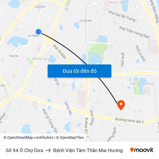 Số 94 Ô Chợ Dừa to Bệnh Viện Tâm Thần Mai Hương map