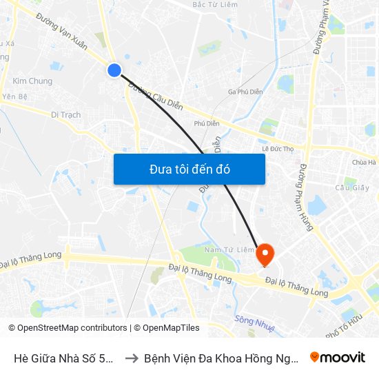 Hè Giữa Nhà Số 55-57 Phố Nhổn to Bệnh Viện Đa Khoa Hồng Ngọc Phúc Trường Minh map