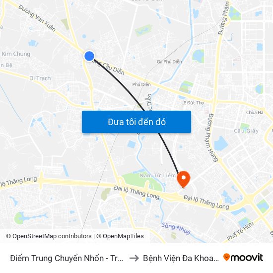 Điểm Trung Chuyển Nhổn - Trường Đại Học Công Nghiệp Hà Nội - Đường 32 to Bệnh Viện Đa Khoa Hồng Ngọc Phúc Trường Minh map