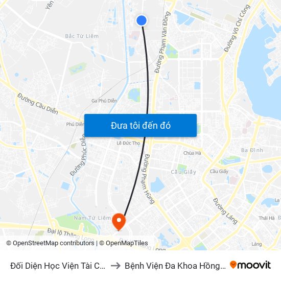 Đối Diện Học Viện Tài Chính - Đường Đức Thắng to Bệnh Viện Đa Khoa Hồng Ngọc Phúc Trường Minh map