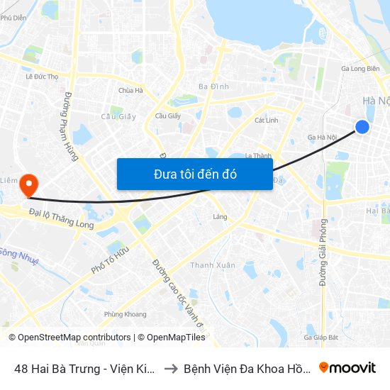 48 Hai Bà Trưng - Viện Kiểm Nghiệm Thuốc Trung Ương to Bệnh Viện Đa Khoa Hồng Ngọc Phúc Trường Minh map