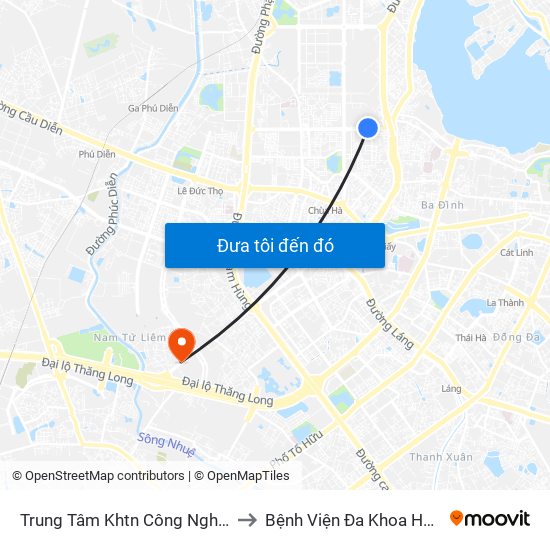 Trung Tâm Khtn Công Nghệ Quốc Gia - 18 Hoàng Quốc Việt to Bệnh Viện Đa Khoa Hồng Ngọc Phúc Trường Minh map