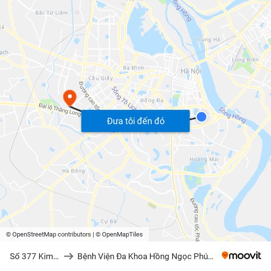 Số 377 Kim Ngưu to Bệnh Viện Đa Khoa Hồng Ngọc Phúc Trường Minh map