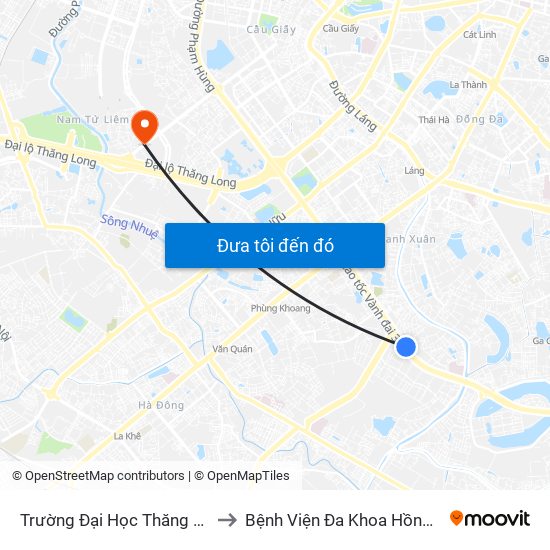 Trường Đại Học Thăng Long - Nghiêm Xuân Yêm to Bệnh Viện Đa Khoa Hồng Ngọc Phúc Trường Minh map