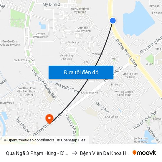 Qua Ngã 3 Phạm Hùng - Đình Thôn (Hướng Đi Phạm Văn Đồng) to Bệnh Viện Đa Khoa Hồng Ngọc Phúc Trường Minh map