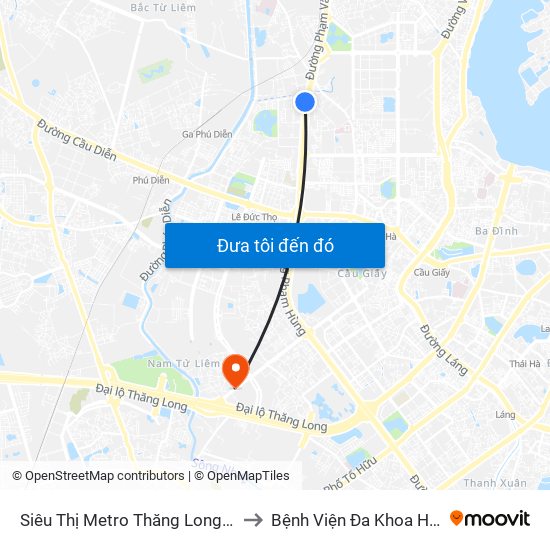 Siêu Thị Metro Thăng Long - Đối Diện Ngõ 599 Phạm Văn Đồng to Bệnh Viện Đa Khoa Hồng Ngọc Phúc Trường Minh map