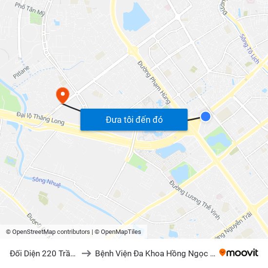 Đối Diện 220 Trần Duy Hưng to Bệnh Viện Đa Khoa Hồng Ngọc Phúc Trường Minh map