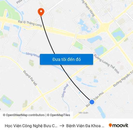 Học Viện Công Nghệ Bưu Chính Viễn Thông - Trần Phú (Hà Đông) to Bệnh Viện Đa Khoa Hồng Ngọc Phúc Trường Minh map