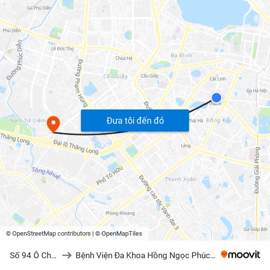 Số 94 Ô Chợ Dừa to Bệnh Viện Đa Khoa Hồng Ngọc Phúc Trường Minh map