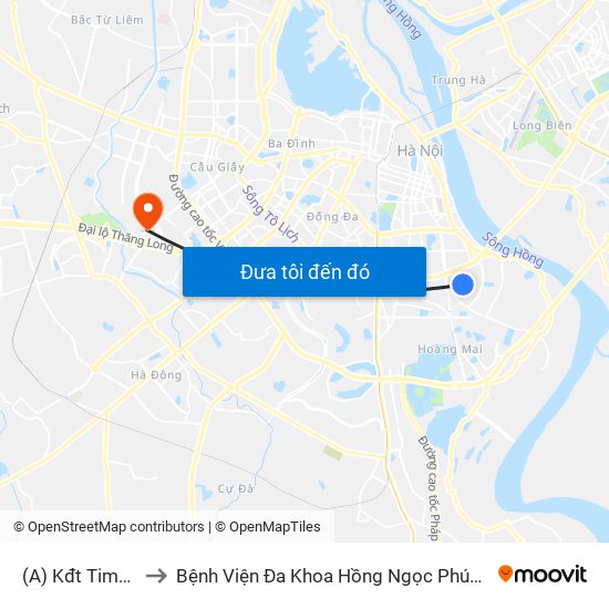 (A) Kđt Times City to Bệnh Viện Đa Khoa Hồng Ngọc Phúc Trường Minh map