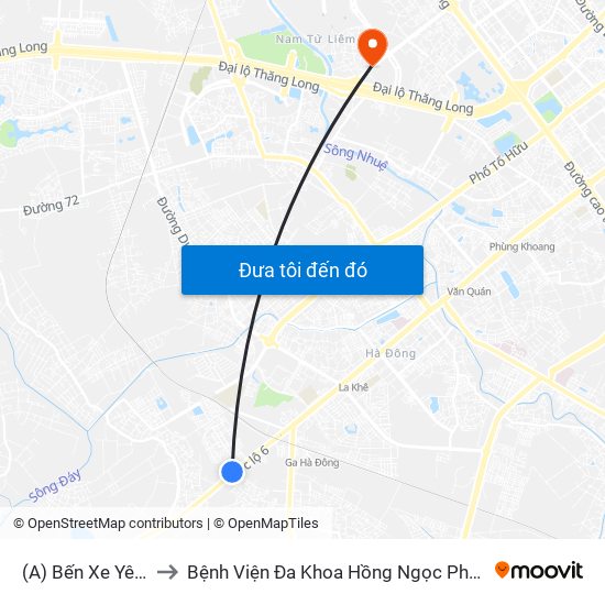 (A) Bến Xe Yên Nghĩa to Bệnh Viện Đa Khoa Hồng Ngọc Phúc Trường Minh map