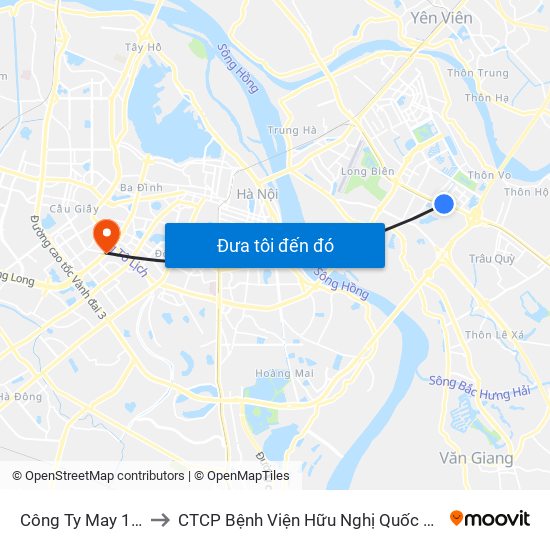 Công Ty May 10 - Nguyễn Văn Linh to CTCP Bệnh Viện Hữu Nghị Quốc Tế Hà Nội Viện Thẩm Mỹ Quốc Tế DR.Han map