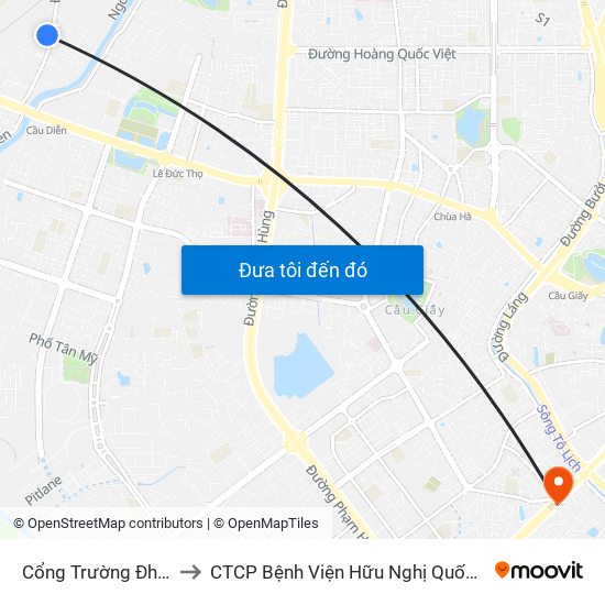 Cổng Trường Đh Tài Nguyên Môi Trường to CTCP Bệnh Viện Hữu Nghị Quốc Tế Hà Nội Viện Thẩm Mỹ Quốc Tế DR.Han map