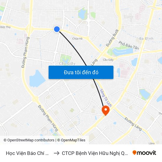 Học Viện Báo Chí Và Tuyên Truyền - 36 Xuân Thủy to CTCP Bệnh Viện Hữu Nghị Quốc Tế Hà Nội Viện Thẩm Mỹ Quốc Tế DR.Han map