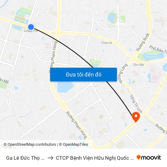 Ga Lê Đức Thọ - Đường Hồ Tùng Mậu to CTCP Bệnh Viện Hữu Nghị Quốc Tế Hà Nội Viện Thẩm Mỹ Quốc Tế DR.Han map