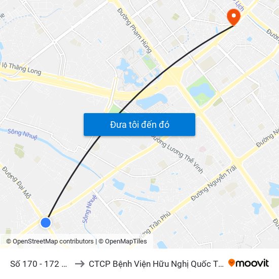 Số 170 - 172 Vạn Phúc - Hà Đông to CTCP Bệnh Viện Hữu Nghị Quốc Tế Hà Nội Viện Thẩm Mỹ Quốc Tế DR.Han map
