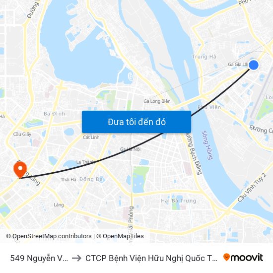 549 Nguyễn Văn Cừ (Cột Trước) to CTCP Bệnh Viện Hữu Nghị Quốc Tế Hà Nội Viện Thẩm Mỹ Quốc Tế DR.Han map