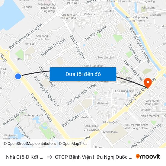 Nhà Ct5-D Kđt Mỹ Đình - Phạm Hùng to CTCP Bệnh Viện Hữu Nghị Quốc Tế Hà Nội Viện Thẩm Mỹ Quốc Tế DR.Han map