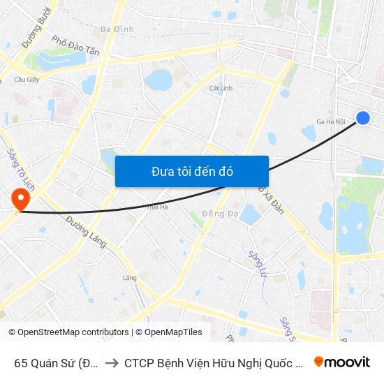 65 Quán Sứ (Đối Diện 80 Quán Sứ) to CTCP Bệnh Viện Hữu Nghị Quốc Tế Hà Nội Viện Thẩm Mỹ Quốc Tế DR.Han map