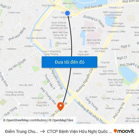 Điểm Trung Chuyển Cầu Giấy - Gtvt 02 to CTCP Bệnh Viện Hữu Nghị Quốc Tế Hà Nội Viện Thẩm Mỹ Quốc Tế DR.Han map