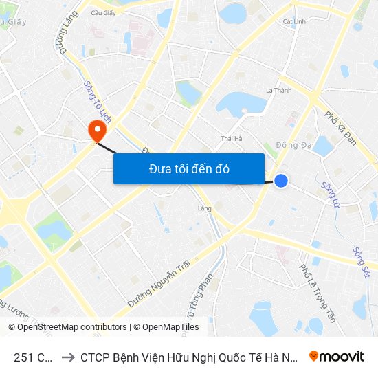 251 Chùa Bộc to CTCP Bệnh Viện Hữu Nghị Quốc Tế Hà Nội Viện Thẩm Mỹ Quốc Tế DR.Han map