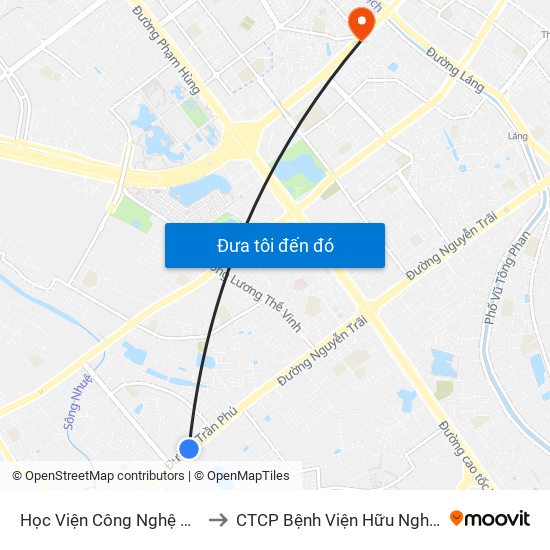 Học Viện Công Nghệ Bưu Chính Viễn Thông - Trần Phú (Hà Đông) to CTCP Bệnh Viện Hữu Nghị Quốc Tế Hà Nội Viện Thẩm Mỹ Quốc Tế DR.Han map