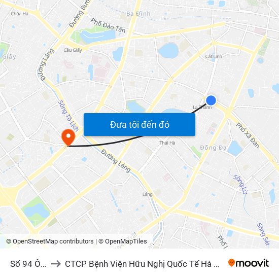 Số 94 Ô Chợ Dừa to CTCP Bệnh Viện Hữu Nghị Quốc Tế Hà Nội Viện Thẩm Mỹ Quốc Tế DR.Han map