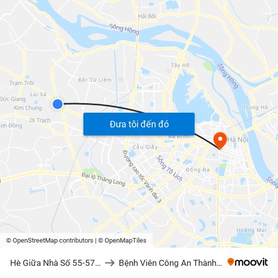 Hè Giữa Nhà Số 55-57 Phố Nhổn to Bệnh Viên Công An Thành Phố Hà Nội map