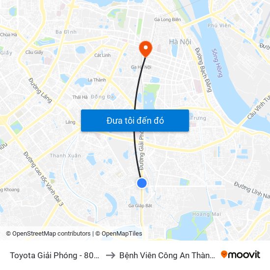 Toyota Giải Phóng - 807 Giải Phóng to Bệnh Viên Công An Thành Phố Hà Nội map