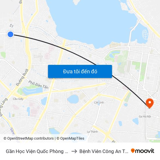Gần Học Viện Quốc Phòng - 91 Hoàng Quốc Việt to Bệnh Viên Công An Thành Phố Hà Nội map