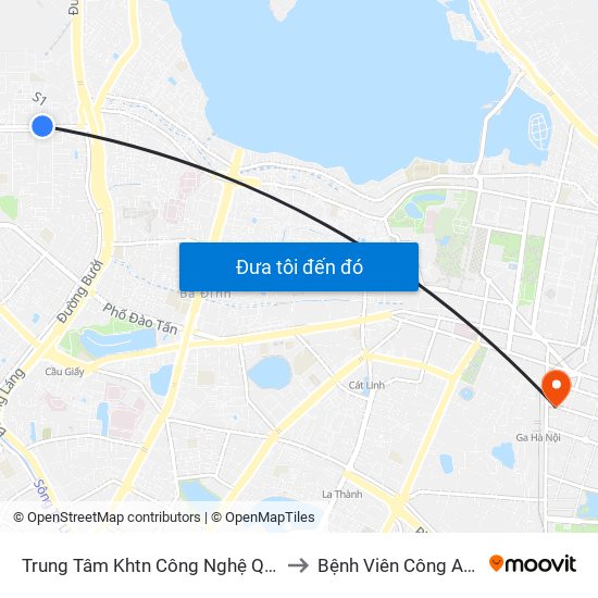 Trung Tâm Khtn Công Nghệ Quốc Gia - 18 Hoàng Quốc Việt to Bệnh Viên Công An Thành Phố Hà Nội map