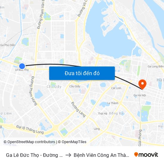 Ga Lê Đức Thọ - Đường Hồ Tùng Mậu to Bệnh Viên Công An Thành Phố Hà Nội map