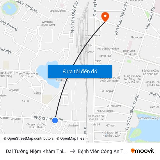 Đài Tưởng Niệm Khâm Thiên - 45 Khâm Thiên to Bệnh Viên Công An Thành Phố Hà Nội map